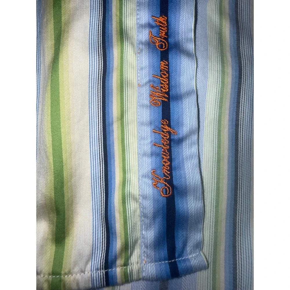 Robert Graham‎ Button Down Shirt Mens 2XL Blue Green Striped Classic Fit EUC